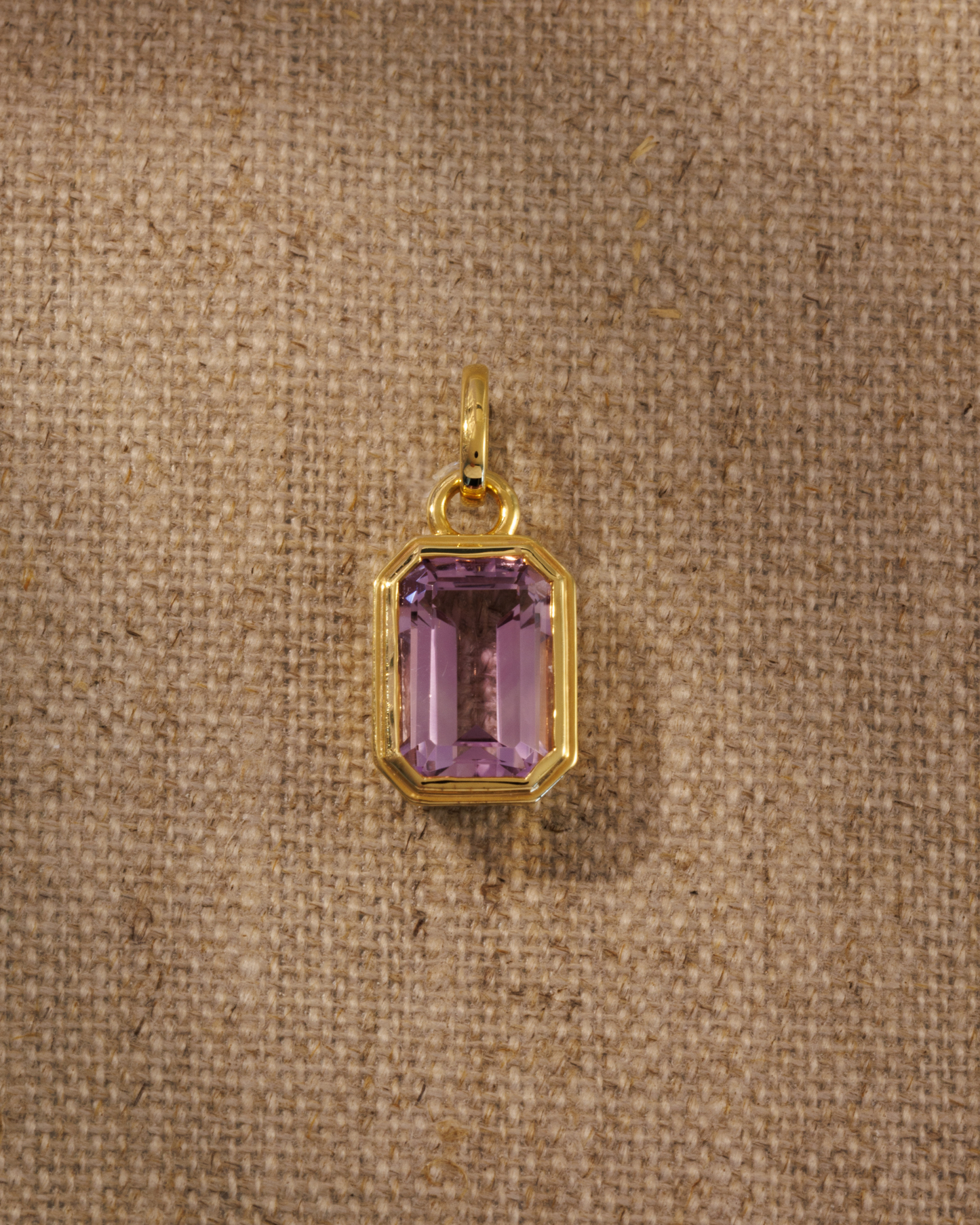 Lumi 18ct gold plated emerald cut pink amethyst pendant 