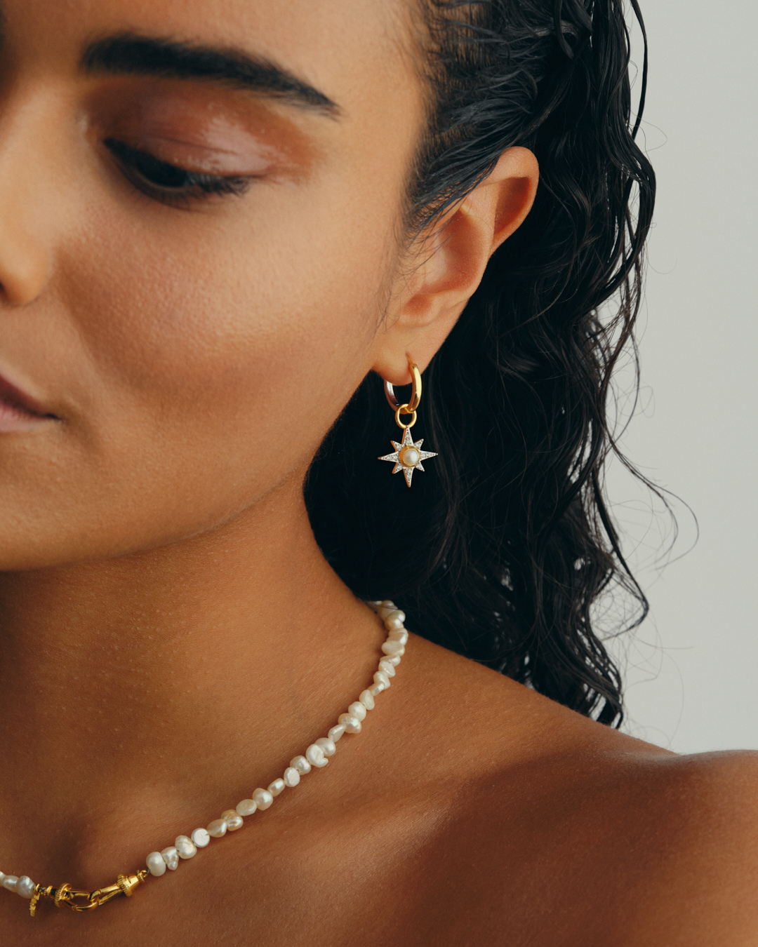 gold pearl star earring charms with crystals on hoop earrings interchangeable jewellery styling