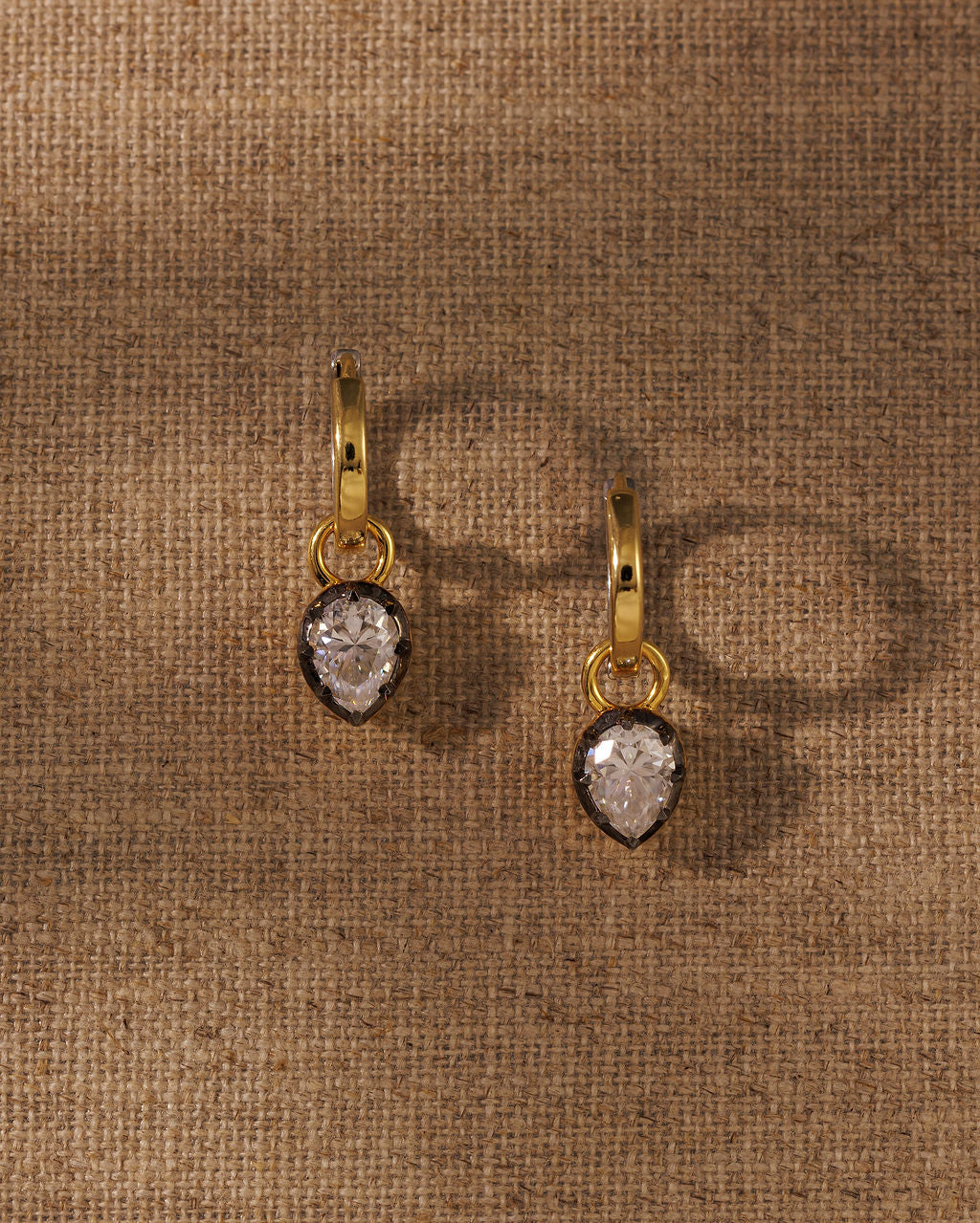 PIA pear moissanite earring charms on large CARA hoops