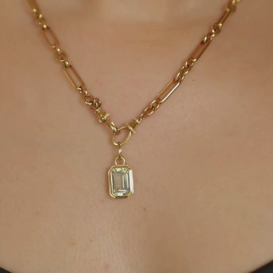 Tabitha 18ct gold plated paperclip chain necklace with Lumi emerald cut green amethyst pendant