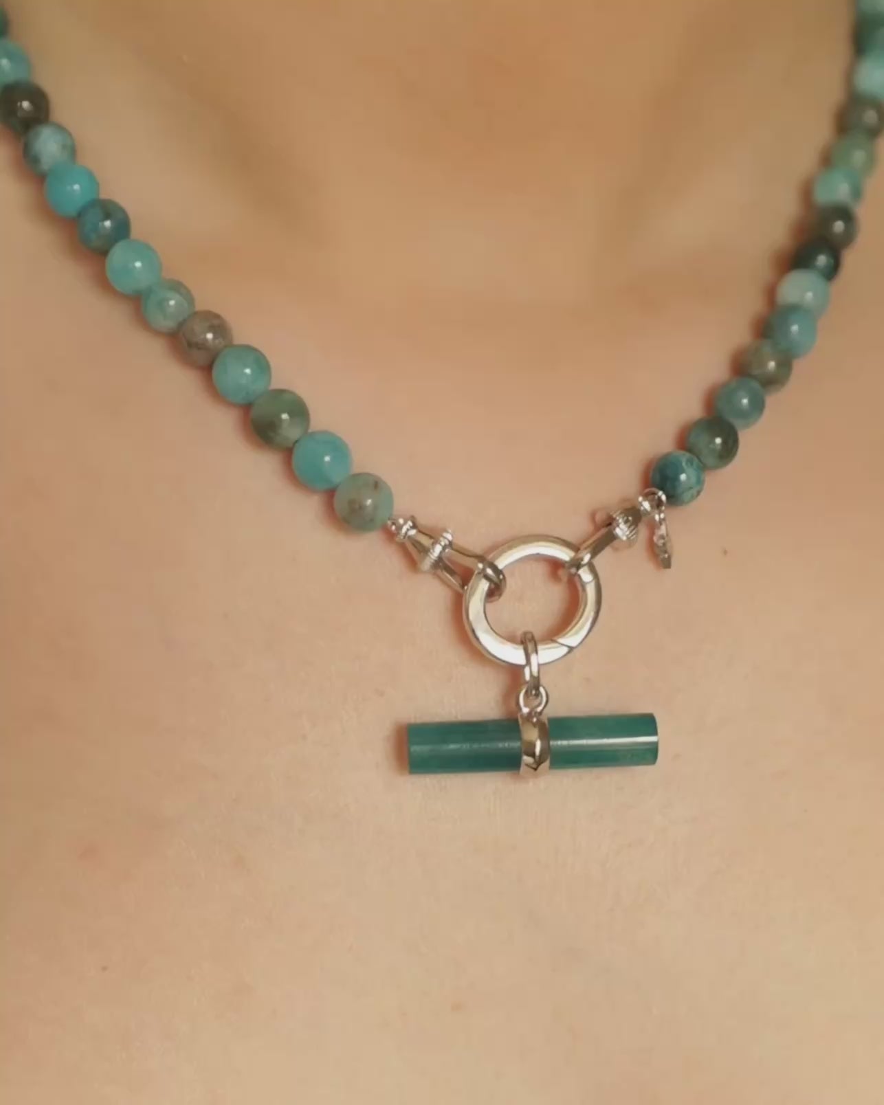 AZURA / TEAL T-BAR Necklace Set - Silver