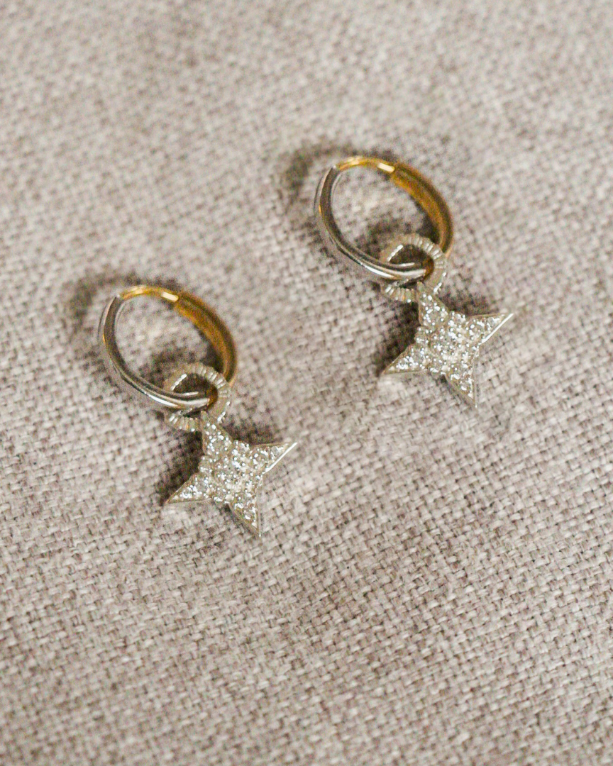 silver star charm hoop earrings with reversible gold and sterling silver hoops interchangeable earring styling