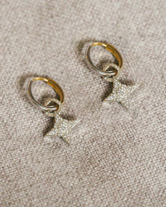 silver star charm hoop earrings with reversible gold and sterling silver hoops interchangeable earring styling