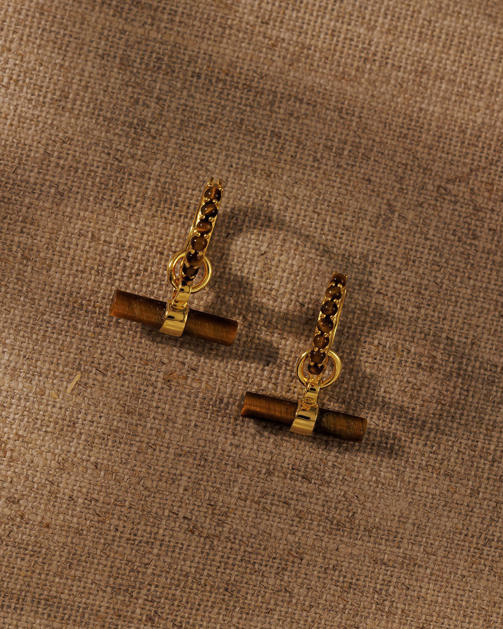 Tiger's Eye T-BAR earring charms on DELTA reversible huggies