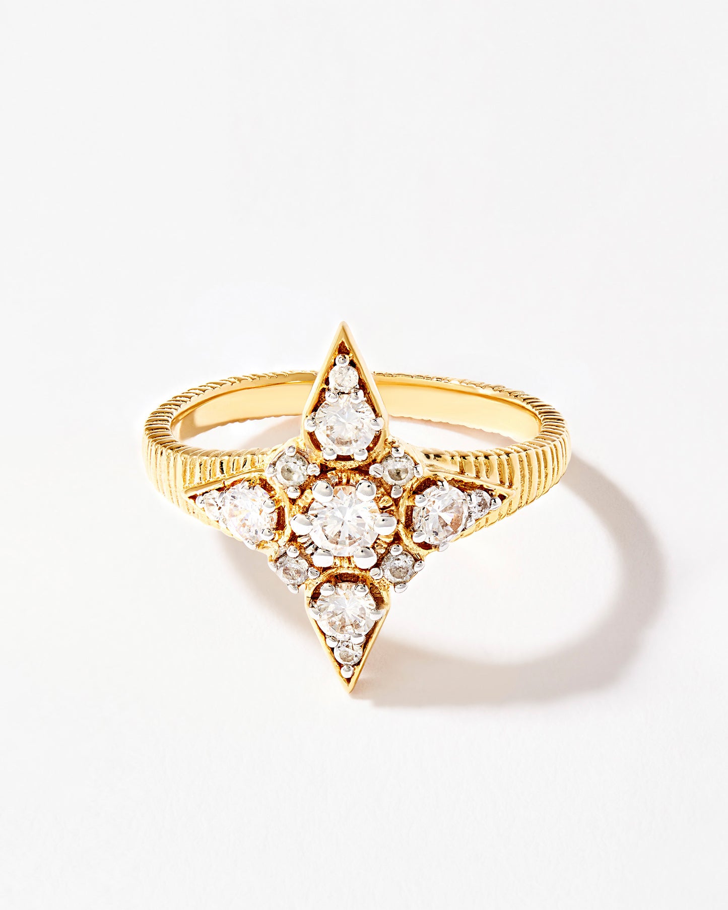 Antique inspired gold star ring with clear crystals
